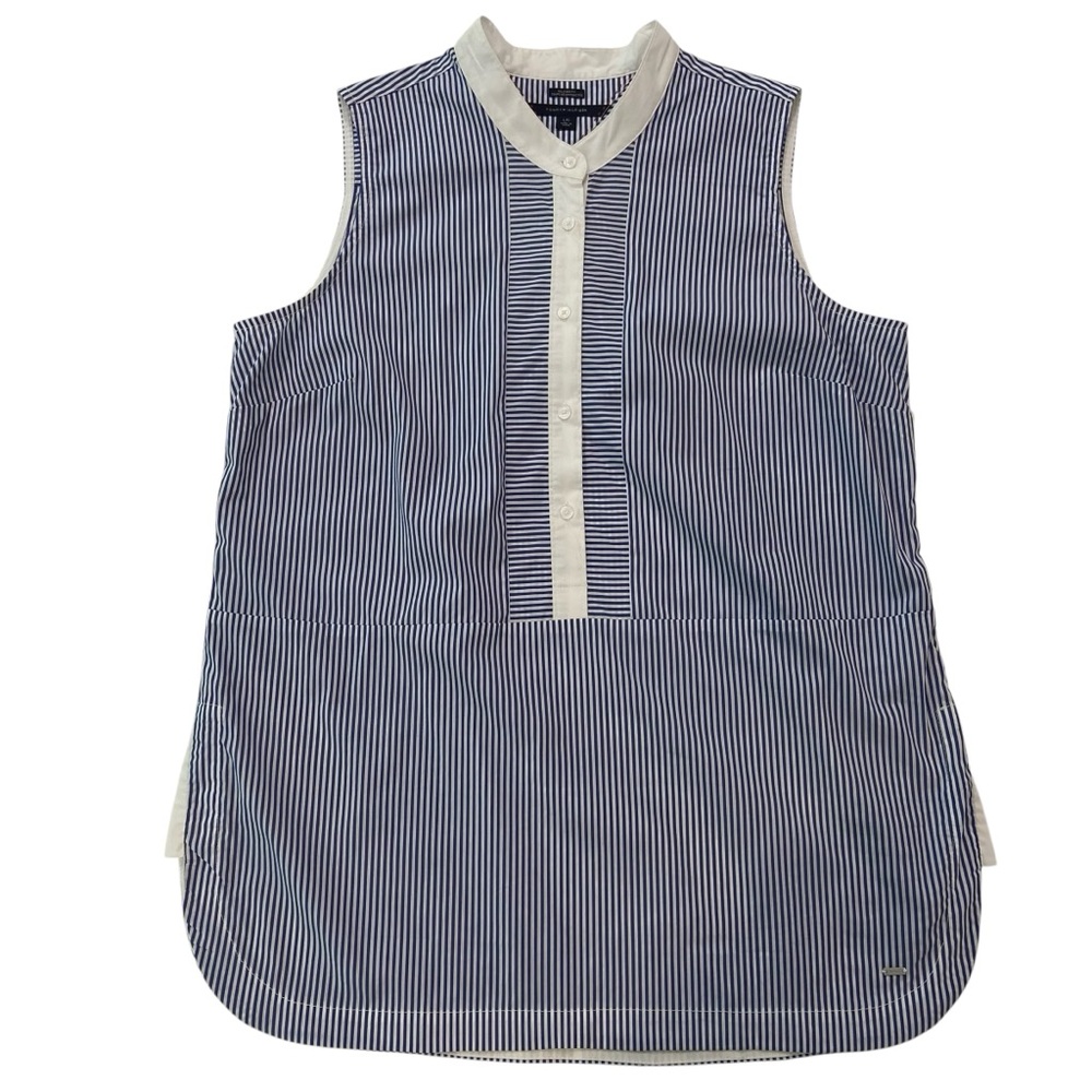 Tommy Hilfiger Nautical tunic top button up blouse blue&white Stripes sleeveless